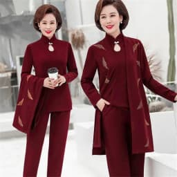 Womens 2022 Spring Autumn Elegant Three Piece Sets Floral Printed Long Coat + Short Top And Loose Pants Suits 4XL 2344