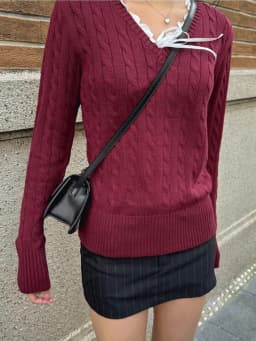 Solid Twisted Flower Knitted Sweater For Women Autumn Winter Cotton V Neck Slim Pullovers Tops Sweet Preppy Style Jumper Y2k