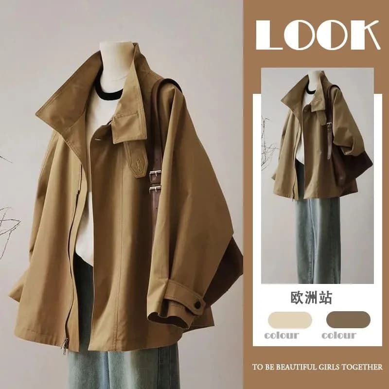 Female Double Layered Collar Trench Coat 2026 Autumn New Women's Color Contrast Design Sense Fashionable And Jacket With Lining