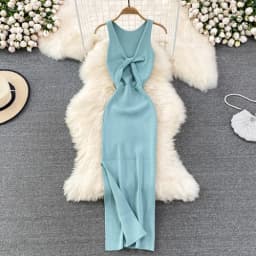 Sleeveless Hollow Split Wrap Dress Midi Sexy Fashion Elastic Tight Party Elegant Vestidos Chic Beach Vacation Summer Women Dress