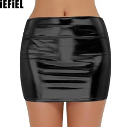 Women Sexy Shiny Patent Leather Wetlook Mini Skirt Pencil Skirts Low Waist Clubwear Partywear Performance Costume Streetwear