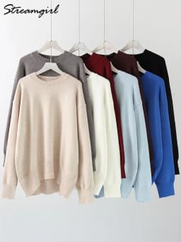 Light Blue Oversized Sweaters For Women Trend White Loose Sweater Casual Autumn Winter Warm Thick Knit Sweater Women Jumper