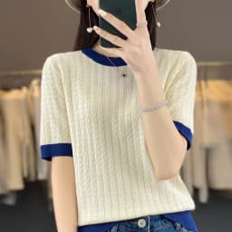 Summer New Women Cool Silk Short-sleeved Tees O-Neck Fashion Color Matching Twists T-shirt Loose Half-sleeved All-match Top