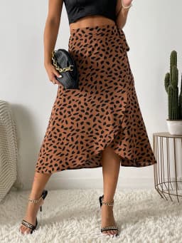 Benuynffy Boho Women Casual Print Tie Side Wrap Skirt Elegant High Waist Female Summer Asymmetrical Knee Length A-Line Skirts