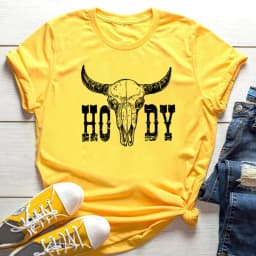Retro Howdy Shirt Howdy Cow Skull T-Shirt Cowgirl Shirts Country Music Cowboy Western Tees Vintage Southern Style Country Tshirt