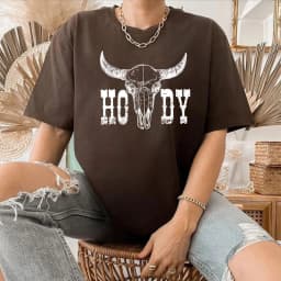 Retro Howdy Shirt Howdy Cow Skull T-Shirt Cowgirl Shirts Country Music Cowboy Western Tees Vintage Southern Style Country Tshirt