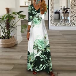 Party Dress Women Spring Summer V-Neck Long Sleeve Elegant Fashion Printing Loungewear Ladies Maxi Dress Streetwear Dropshipping