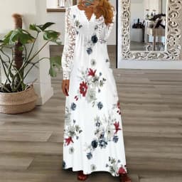 Party Dress Women Spring Summer V-Neck Long Sleeve Elegant Fashion Printing Loungewear Ladies Maxi Dress Streetwear Dropshipping