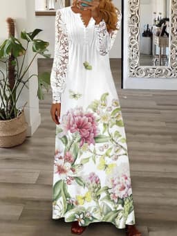 Party Dress Women Spring Summer V-Neck Long Sleeve Elegant Fashion Printing Loungewear Ladies Maxi Dress Streetwear Dropshipping