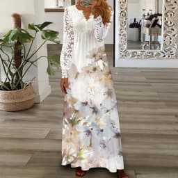 Party Dress Women Spring Summer V-Neck Long Sleeve Elegant Fashion Printing Loungewear Ladies Maxi Dress Streetwear Dropshipping