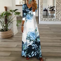 Party Dress Women Spring Summer V-Neck Long Sleeve Elegant Fashion Printing Loungewear Ladies Maxi Dress Streetwear Dropshipping
