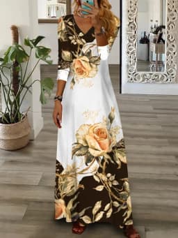 Party Dress Women Spring Summer V-Neck Long Sleeve Elegant Fashion Printing Loungewear Ladies Maxi Dress Streetwear Dropshipping