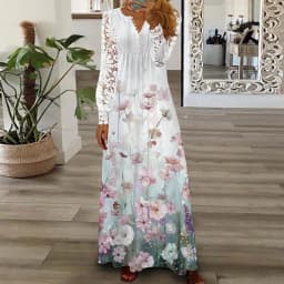 Party Dress Women Spring Summer V-Neck Long Sleeve Elegant Fashion Printing Loungewear Ladies Maxi Dress Streetwear Dropshipping