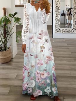 Party Dress Women Spring Summer V-Neck Long Sleeve Elegant Fashion Printing Loungewear Ladies Maxi Dress Streetwear Dropshipping