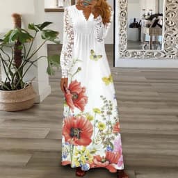 Party Dress Women Spring Summer V-Neck Long Sleeve Elegant Fashion Printing Loungewear Ladies Maxi Dress Streetwear Dropshipping