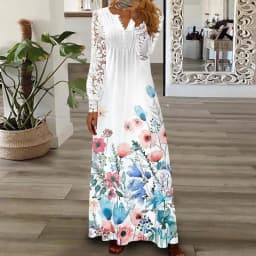 Party Dress Women Spring Summer V-Neck Long Sleeve Elegant Fashion Printing Loungewear Ladies Maxi Dress Streetwear Dropshipping