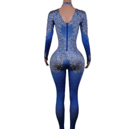 Sparkle Blue Rhinestones Jumpsuit Woman Stretch Leggings Singer Costume Birthday Party Club Stage Outfit Spandex Yatelandisi