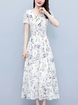 White Floral Chiffon Bodycon Office Lady Dress Summer Elegant Casual Chic Prom Long Dress 2024 Women Vintage Party Evening Dress