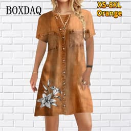 2023 New Women Dress Fashion Abstract False Two-piece Set Loose Casual Mini Dress Ladies Floral Print Summer Beach Party Dress