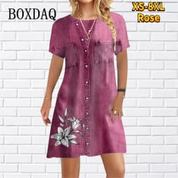 2023 New Women Dress Fashion Abstract False Two-piece Set Loose Casual Mini Dress Ladies Floral Print Summer Beach Party Dress