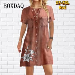2023 New Women Dress Fashion Abstract False Two-piece Set Loose Casual Mini Dress Ladies Floral Print Summer Beach Party Dress
