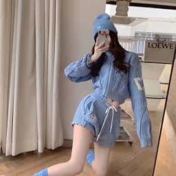 Girls Suit Knitting 2026 New Fashion Summer Korean Ladylike Sweet 2 Pic Set Full Zipper O-Neck Elastic Waist Solid Shorts Sex