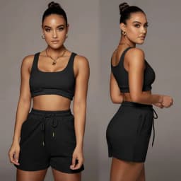 Crop Tops And Drawstring Shorts Set Sexy U-Neck Fitness Tank Top Summer Athleisure Biker Shorts Two Piece Sets Women Streetwear