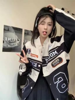 Women's Casual Short Jacket with Zippers Retro Loose Baseball Jacket for 2024 Autumn Detachable Moto Coat Embroidered Letters