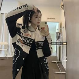 Women's Casual Short Jacket with Zippers Retro Loose Baseball Jacket for 2024 Autumn Detachable Moto Coat Embroidered Letters