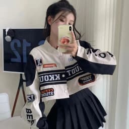 Women's Casual Short Jacket with Zippers Retro Loose Baseball Jacket for 2024 Autumn Detachable Moto Coat Embroidered Letters