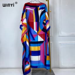WINYI summer kaftan African Women Boho print Beach abaya dubai luxury Maxi Dress abaya muslim woman dubai Fashion evening dress
