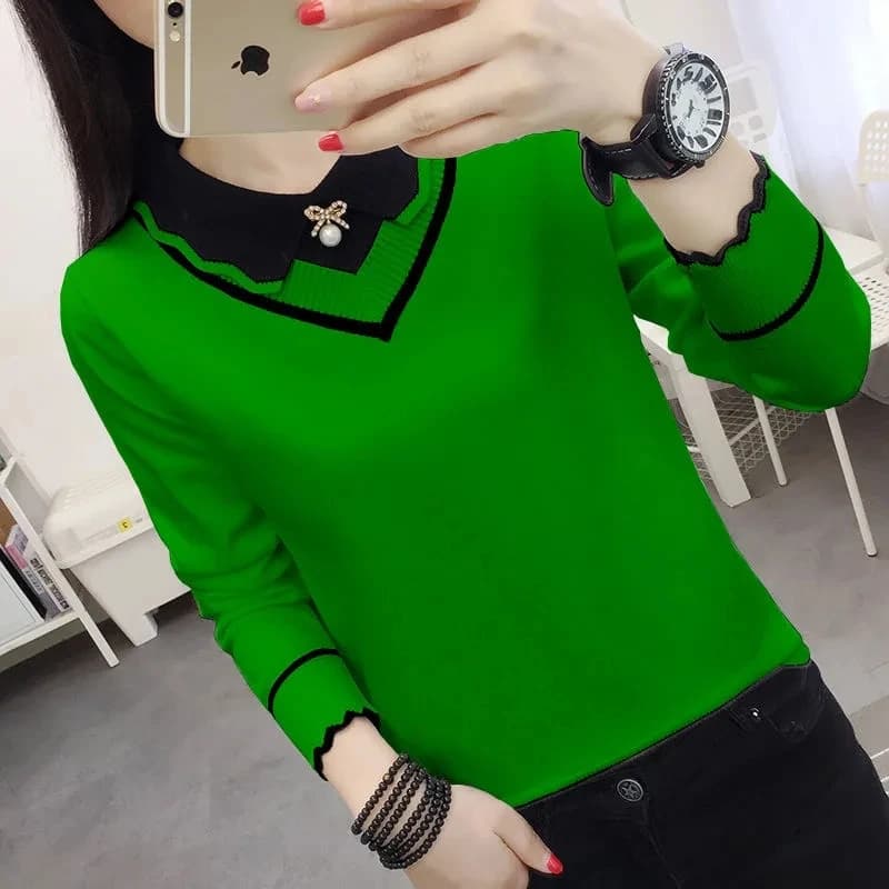 Women's Short Knit Sweater Jumper Spring Autumn New Versatile Doll Neck Long Sleeves Bottom Shirt Female Sweater Pullover Tops