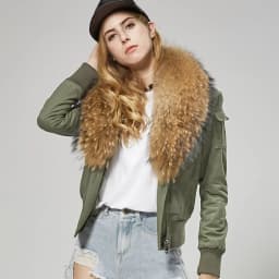 2026 NEW Maomaokong Women's Jacket Natural Raccoon Fur Collar Jacket Short Coat Slim Coat Women Bomber Parka