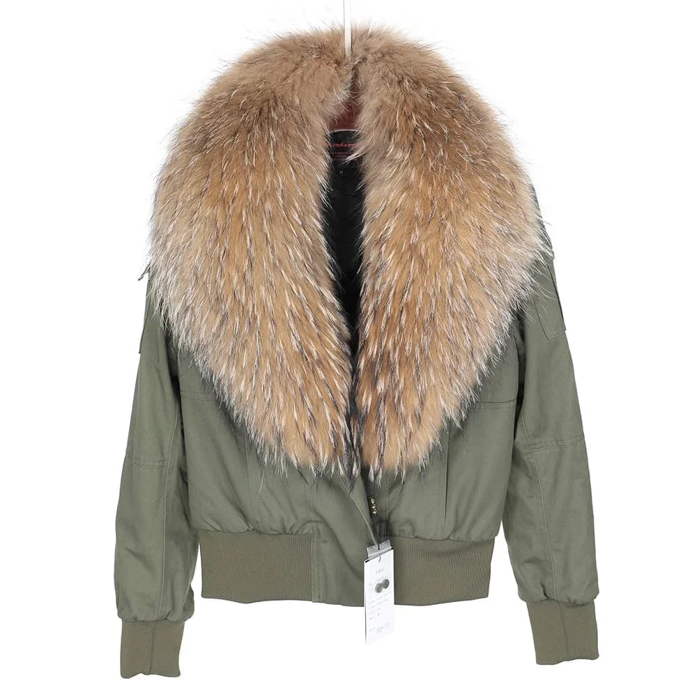 2026 NEW Maomaokong Women's Jacket Natural Raccoon Fur Collar Jacket Short Coat Slim Coat Women Bomber Parka