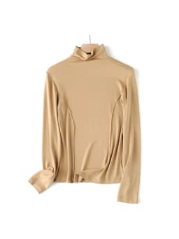 SuyaDream Women's Wool Blend Thermal T-Shirt, Mock Neck, Long Sleeved, Basic Slim Tee, Monochromatic, 2025 Fall, Winter Top