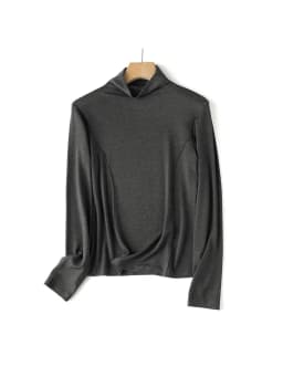 SuyaDream Women's Wool Blend Thermal T-Shirt, Mock Neck, Long Sleeved, Basic Slim Tee, Monochromatic, 2025 Fall, Winter Top