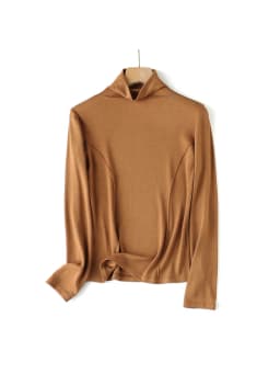 SuyaDream Women's Wool Blend Thermal T-Shirt, Mock Neck, Long Sleeved, Basic Slim Tee, Monochromatic, 2025 Fall, Winter Top