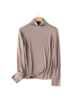 SuyaDream Women's Wool Blend Thermal T-Shirt, Mock Neck, Long Sleeved, Basic Slim Tee, Monochromatic, 2025 Fall, Winter Top