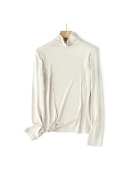 SuyaDream Women's Wool Blend Thermal T-Shirt, Mock Neck, Long Sleeved, Basic Slim Tee, Monochromatic, 2025 Fall, Winter Top