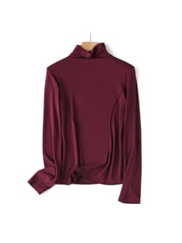 SuyaDream Women's Wool Blend Thermal T-Shirt, Mock Neck, Long Sleeved, Basic Slim Tee, Monochromatic, 2025 Fall, Winter Top
