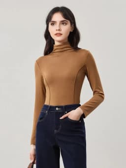SuyaDream Women's Wool Blend Thermal T-Shirt, Mock Neck, Long Sleeved, Basic Slim Tee, Monochromatic, 2025 Fall, Winter Top