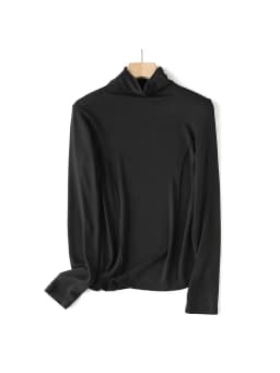 SuyaDream Women's Wool Blend Thermal T-Shirt, Mock Neck, Long Sleeved, Basic Slim Tee, Monochromatic, 2025 Fall, Winter Top