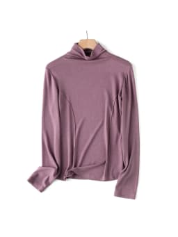 SuyaDream Women's Wool Blend Thermal T-Shirt, Mock Neck, Long Sleeved, Basic Slim Tee, Monochromatic, 2025 Fall, Winter Top