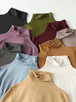 SuyaDream Women's Wool Blend Thermal T-Shirt, Mock Neck, Long Sleeved, Basic Slim Tee, Monochromatic, 2025 Fall, Winter Top