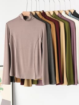 SuyaDream Women's Wool Blend Thermal T-Shirt, Mock Neck, Long Sleeved, Basic Slim Tee, Monochromatic, 2025 Fall, Winter Top