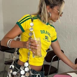 BRASIL Letter Graphics Print Goth Y2k Yellow Skinny Cropped Tees Women Sexy Streetwear 2000s Harajuku New Woman Clothing T-Shirt