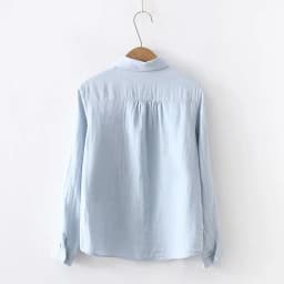 New Spring Women Double-layer Cotton Shirts Full Sleeve Pointed Collar Loose Solid Casual Soft Blouse Office Lady Work T34407X