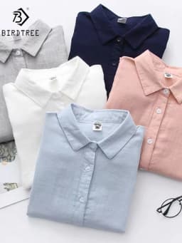 New Spring Women Double-layer Cotton Shirts Full Sleeve Pointed Collar Loose Solid Casual Soft Blouse Office Lady Work T34407X