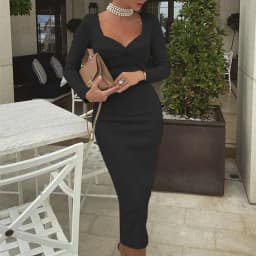 Dress for Women Sexy Bodycon Dresses Autumn Winter Female Slim Buttocks French Midi Robe Elegant Ladies Long Sleeve Party Dress