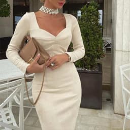 Dress for Women Sexy Bodycon Dresses Autumn Winter Female Slim Buttocks French Midi Robe Elegant Ladies Long Sleeve Party Dress